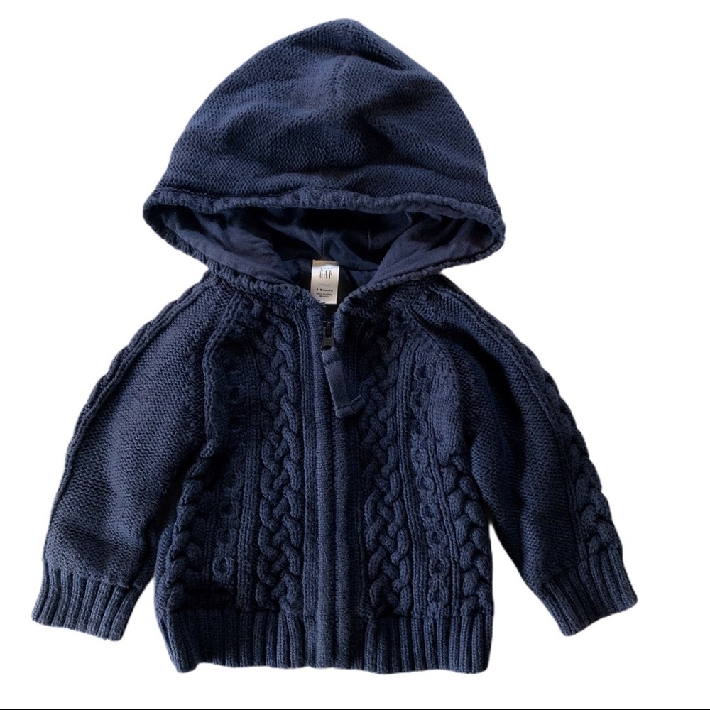 GAP cardigan cable navy hoodie sweater 3-6 months